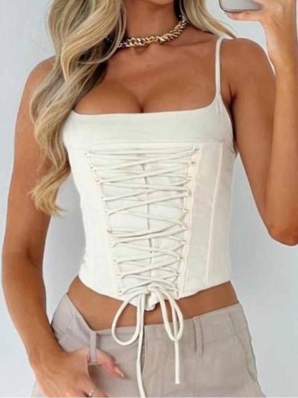 NWT White Fox Until Your Mine Corset Top Lace-Up Crop Top in Off-White Size M
